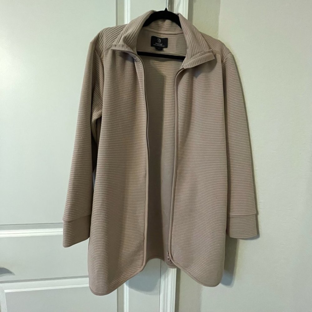 MPG Mondetta Performance Gear Long Jacket Ottoman Full Zip Funnel Collar Tan L